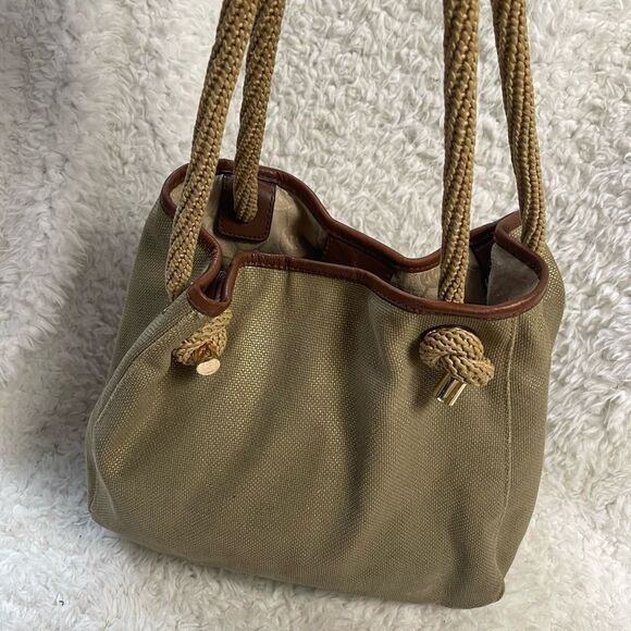 MICHAEL Michael Kors Metallic Khaki /Brown Canvas and Leather Medium Isla Tote - Picture 4 of 16